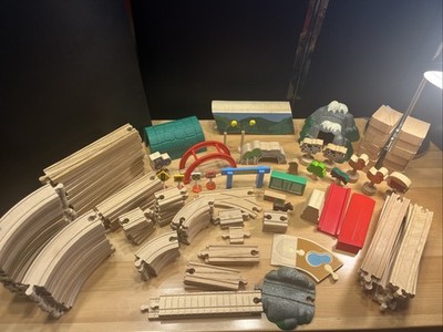 Large Lot of Brio & Other Interchangeable Wooden Railway Train Track Accessories