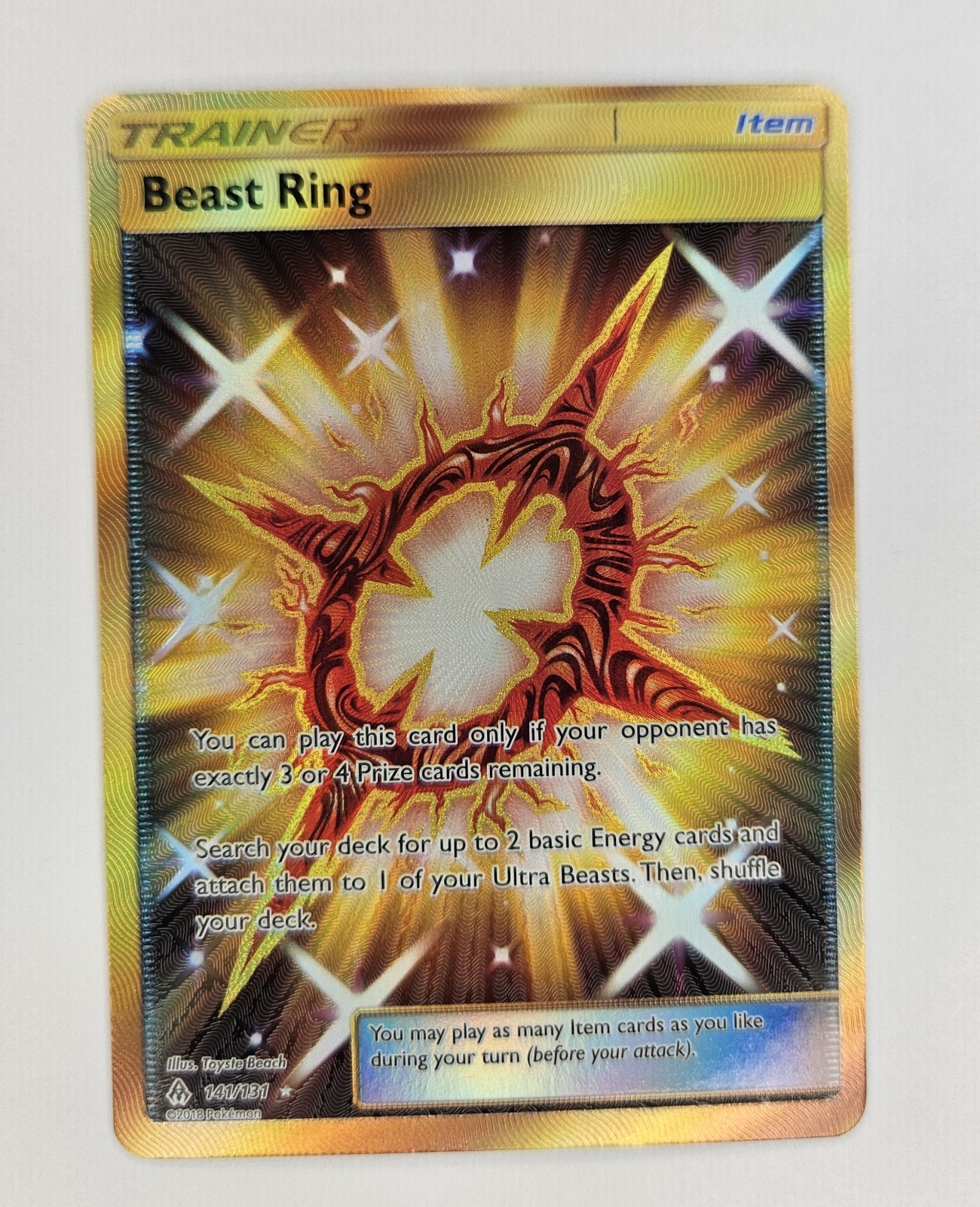  Pokemon Sun & Moon Beast Ring Trainer Secret Rare Gold 141/131 NM