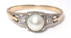 Antique Victorian 14K Ct. Gold & Sterling Silver Pearl Diamond Ring Sz 6.5 1.73g