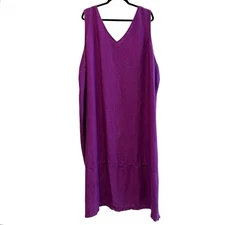 Avenue Linen Blend A Line Sleeveless Maxi Dress Summer Eggplant Purple Size 32