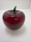 Vtg BLENKO Art Glass 4 1/2" Red APPLE  Green Stem Paperweight Stem Broken