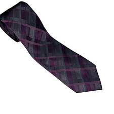 Kenneth Cole Reaction Men's Purple  Gray Plaid 100  Silk Tie Classic B28