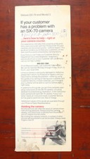 POLAROID SX-70 DEALER INSTRUCTION CARD FOR HELPING CUSTOMER PROBLEMS/176034