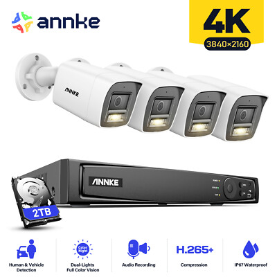 ANNKE 12MP 8CH NVR 2TB 4K POE Security Camera System Color Night Audio Recording