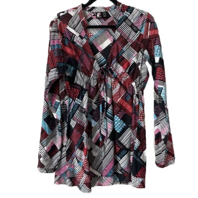 Protest Brand Geometric Patchwork Tunic Blouse Sz 10 Bow Semi Sheer Netherlands