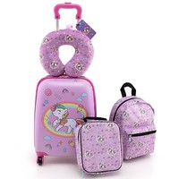 5 Piece Kids Luggage Set Carry-on Children Rolling Suitcase Set (Unicorn)
