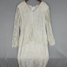 Vintage Scala Dress Women's 1X Ivory Floral Gown Shoulder Pads Formal Wedding