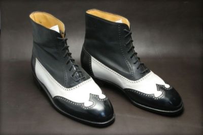 HERREN HANDGEFERTIGT SCHWARZ WEISS KNÖCHELHOCH LEDER STIEFEL FREIZEIT ELEGANT PARTY SCHUHE