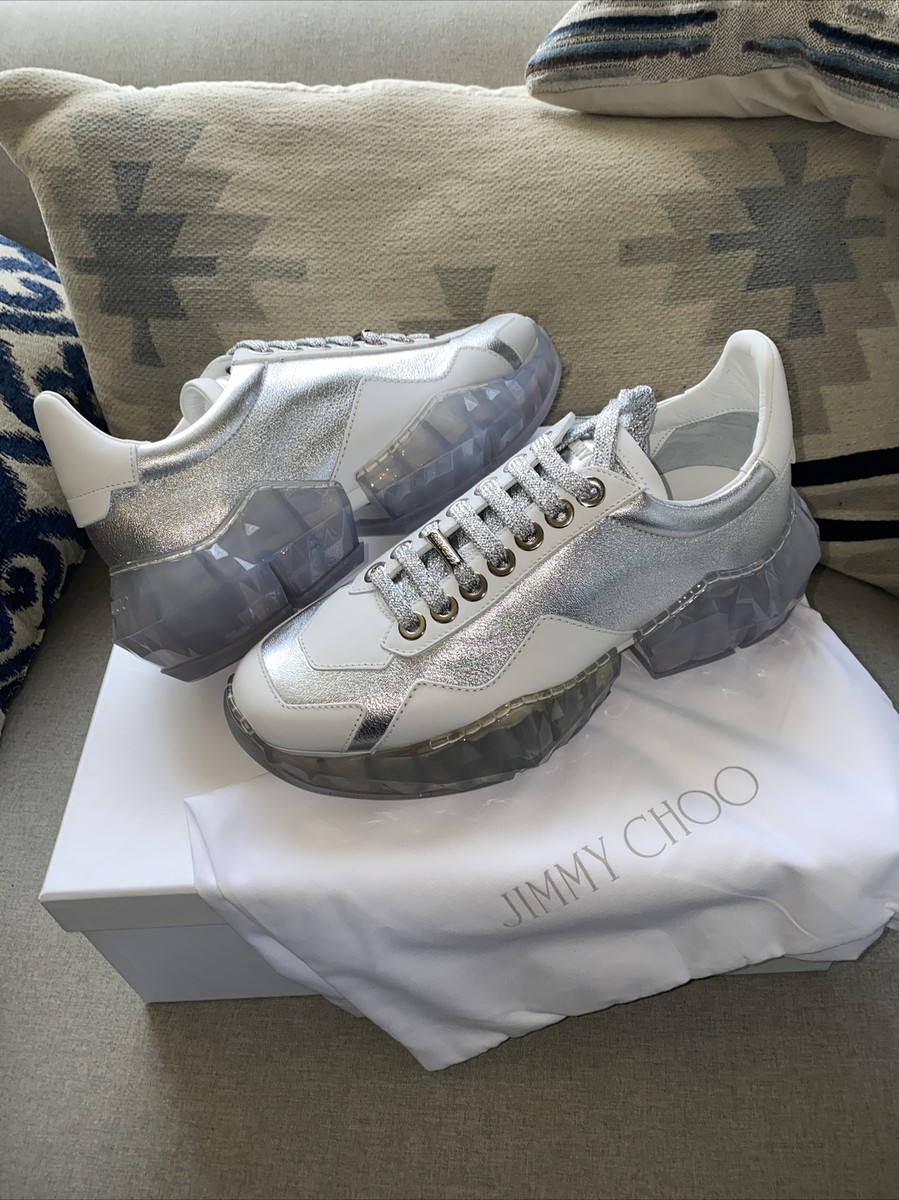 Jimmy Choo diamond Luxury sneakers silver/white metallic leather