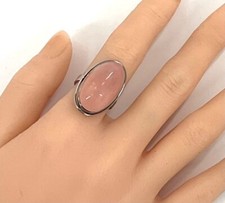 Vintage 27mm Sterling Silver Oval-Shaped Domed Rose Quartz Gemstone Ring Sz.7.25
