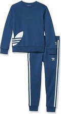 adidas Boy's Trefoil Crew Neck Sweatshirt  Pants, Night Marine/White, L