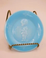 Vtg Stardust Blue Mosser Glass 4” Josh Plates Artist Vi Hunter 1980s