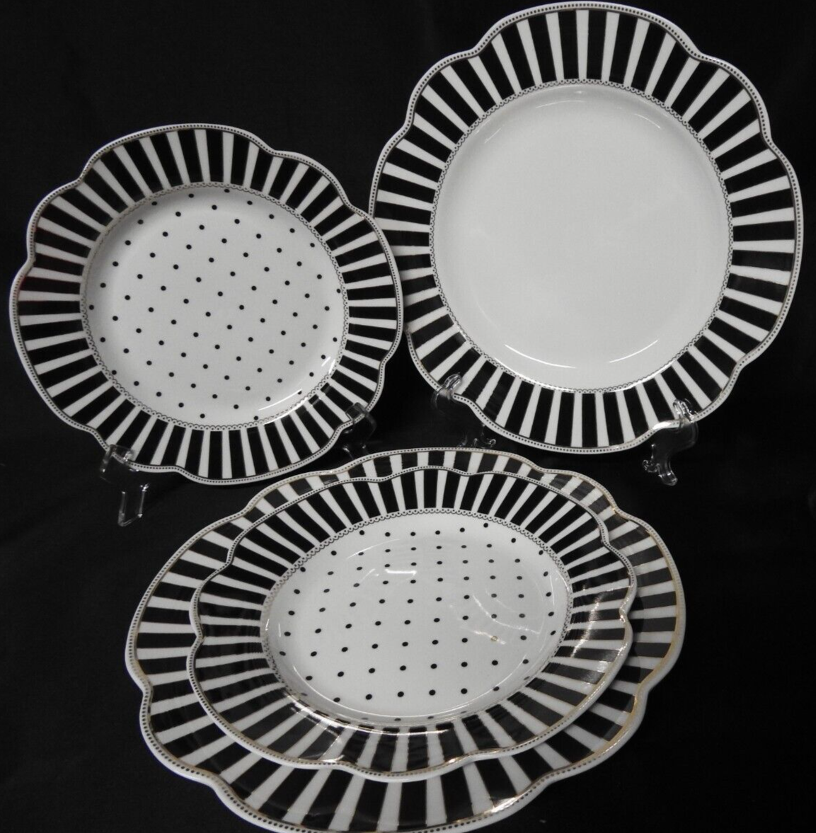 Grace Teaware Josephine Black 2 Dinner & 2 Salad Plates