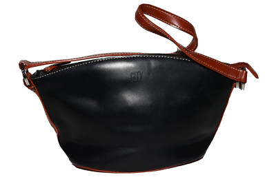 Donna Karan DKNY City Black with Brown Trim Faux Leather Shoulder Bag