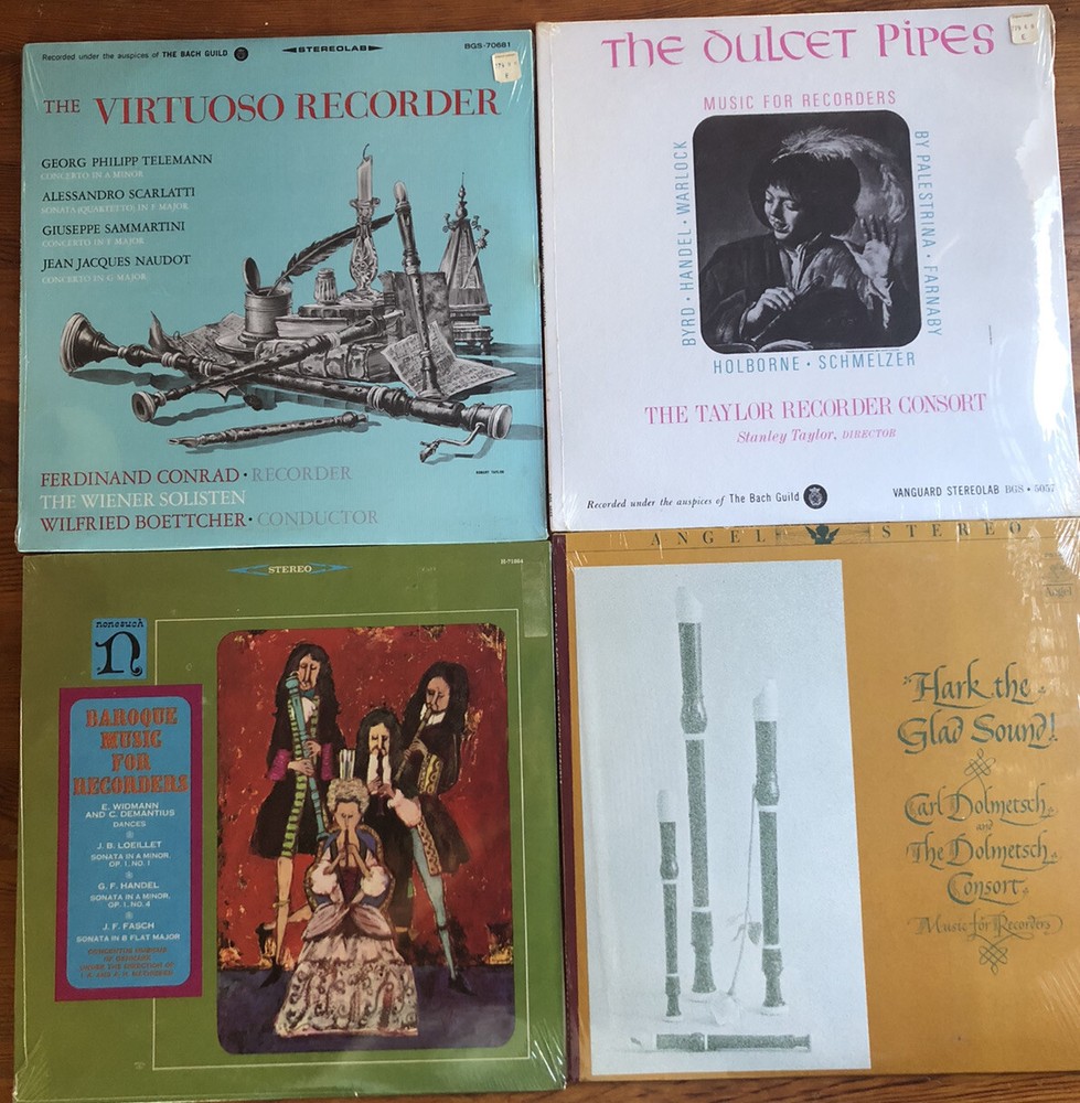 Vintage Lot of 4 Sealed Recorders Dolmetsch Handel Telemann Dulcet Pipes  
