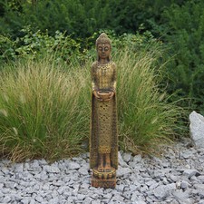 Buddha guardiano del tempio statua in pietra 66 cm 8 kg oro cemento bianco an...