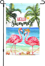 Hawaii Tropical Hello Summer Flamingo Beach Holiday Garden Flag 12X18 Inch Doubl