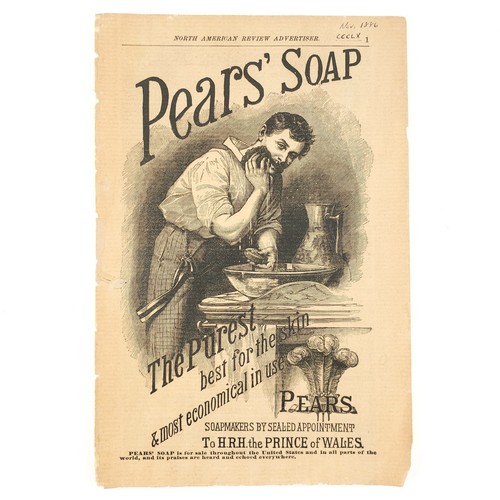 Pear's Soap Etching Print Ad c1886 Antique Man Washing Bookplate 1880s