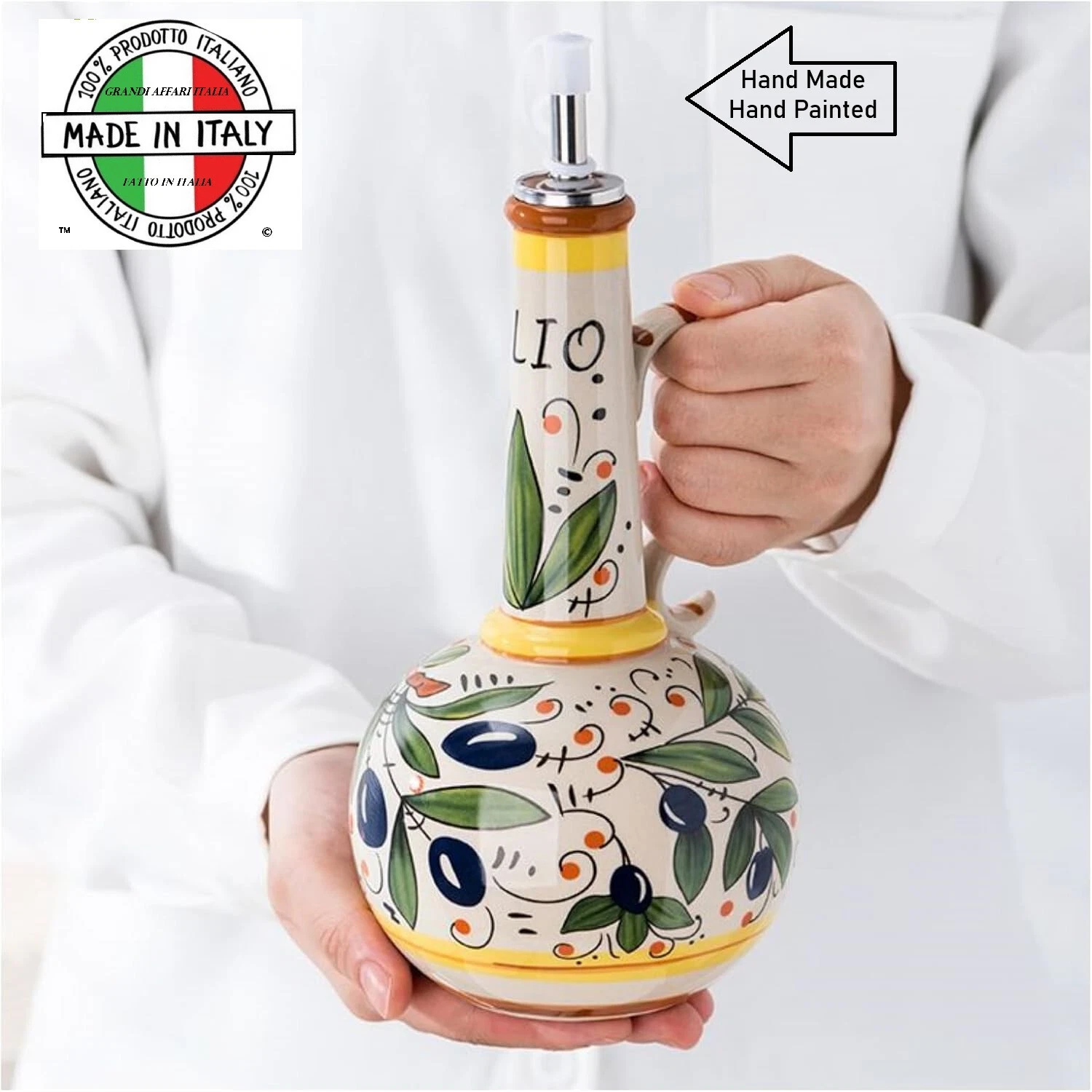 Italian Ceramic Olive Oil Dispenser Bottle Hand Painted 23oz Stoneware Cruet New
Opens in a new wind