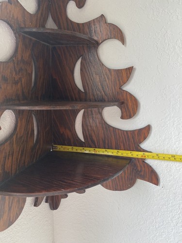 Antique Tiger Oak Corner Wall Shelf, Wooden, Hand Crafted, 20” Tall - Picture 20 of 23