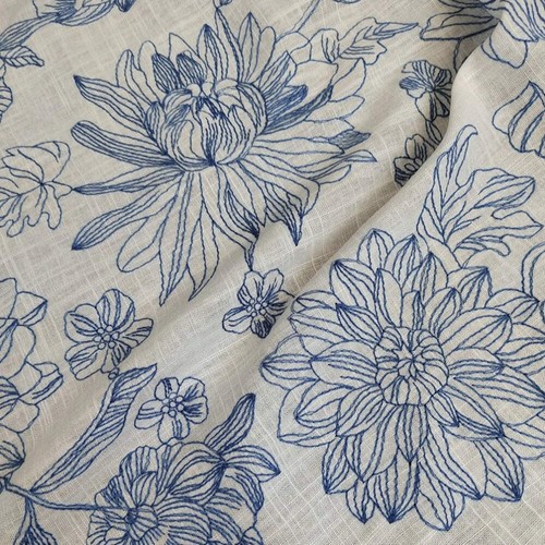 3 Colors / Ardan Floral Embroidered Cotton Linen Fabric - Picture 7 of 7