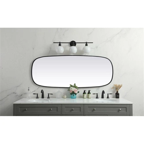 Elegant Decor Brynn 24x60" Oval Modern Metal Wall-Mounted Mirror in Black - Picture 10 of 11