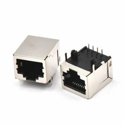 2 Pcs RJ45 Metal 8 Pin Female PCB Right Angle Board Jack Connector