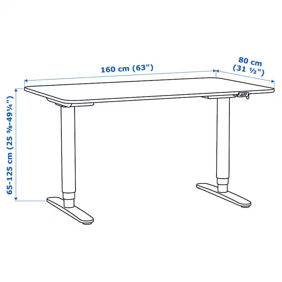 IKEA BEKANT, Schreibtisch Computertisch, verstellbare Höhe (65-125cm), Weiß.