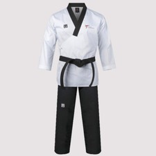Men Mooto Official Black Collar Master Uniform Dobok Gi TKD WTF KTA Approved 