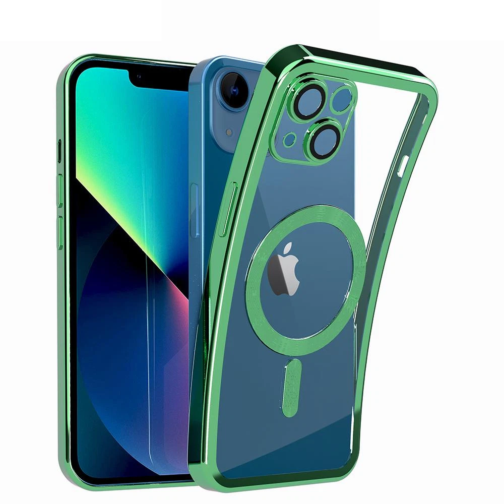 Cover Per IPhone 13 Trasparente Magnetica Con Anello Supporto, Compatibile MagSafe, Antiurto Militare Verde