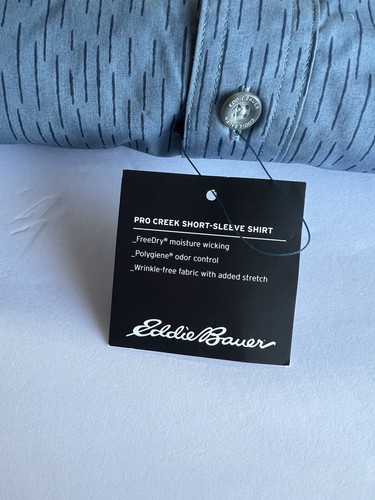 Eddie Bauer Short Sleeve Pro Creek Blue Chambry Classic Perfect Shirt NWT XL $70 - Picture 8 of 8