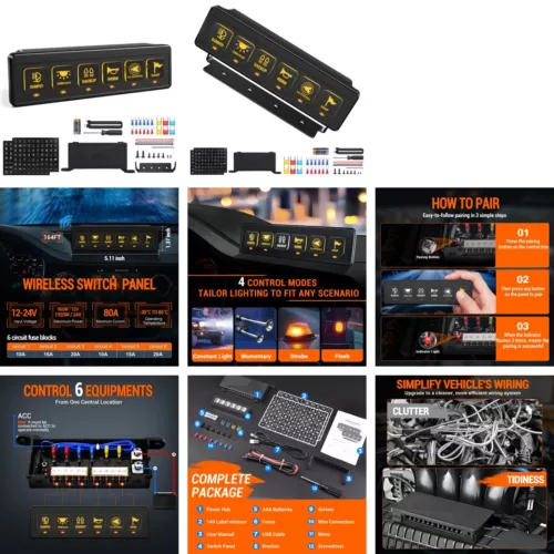 MICTUNING Wireless Switch Panel 4/6/8/12 Gang Led Toghle On-Off Switch Flash Box - Picture 10 of 60