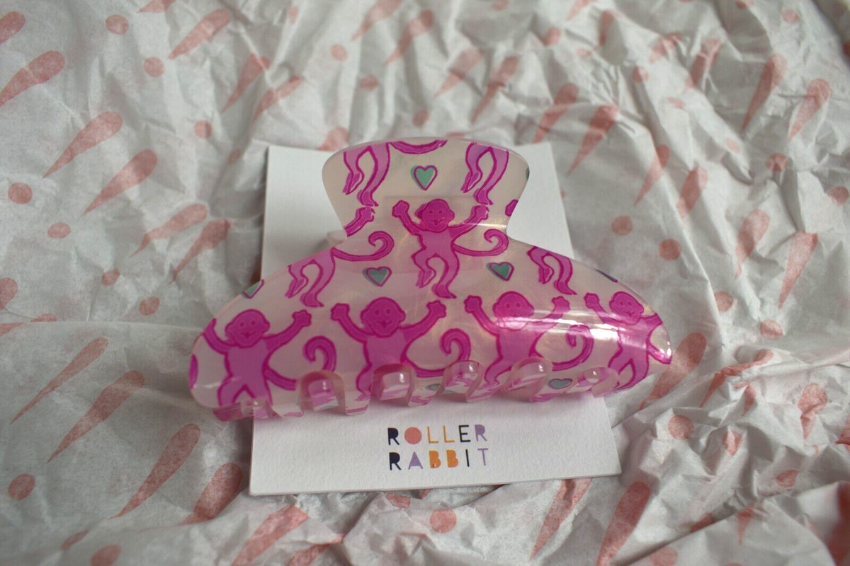 NEW Roller Rabbit Lovely Monkey Claw Clip Hair Bubblegum 