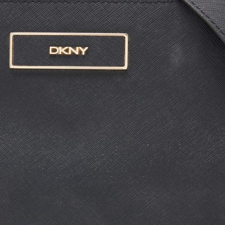 DKNY BLACK SAFFIANO LEATHER DOUBLE SIDED ZIP DOME SATCHEL SHOULDER BAG