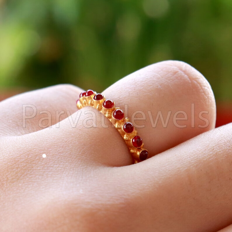Natural Ruby Round Eternity Band 18k Solid Gold Wedding Gift Women Girls Ring