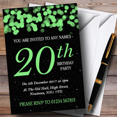 Personalisierte Partyeinladungen zum 20. Geburtstag grünes Bokeh & Sterne