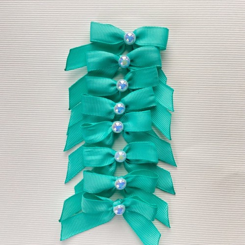 Mint Green Half Pearl Pasted Hand Tied 20 Bow Pack 13mm solid Grosgrain Ribbon - Picture 2 of 8