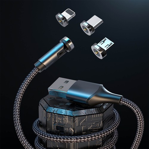 Nylon 3 in 1 Type C Charging Cable 540 Degree Rotating Magnetic Data Cable - Afbeelding 2 van 8