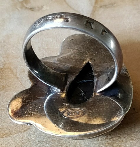 Vtg Navajo Southwest Sterling Silver Black White Banded Agate Size 9~11g Signed - Picture 7 of 12