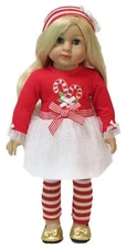 Candy Cane Tutu Dress, Leggings & Headband Clothes for 18 inch Dolls Girl