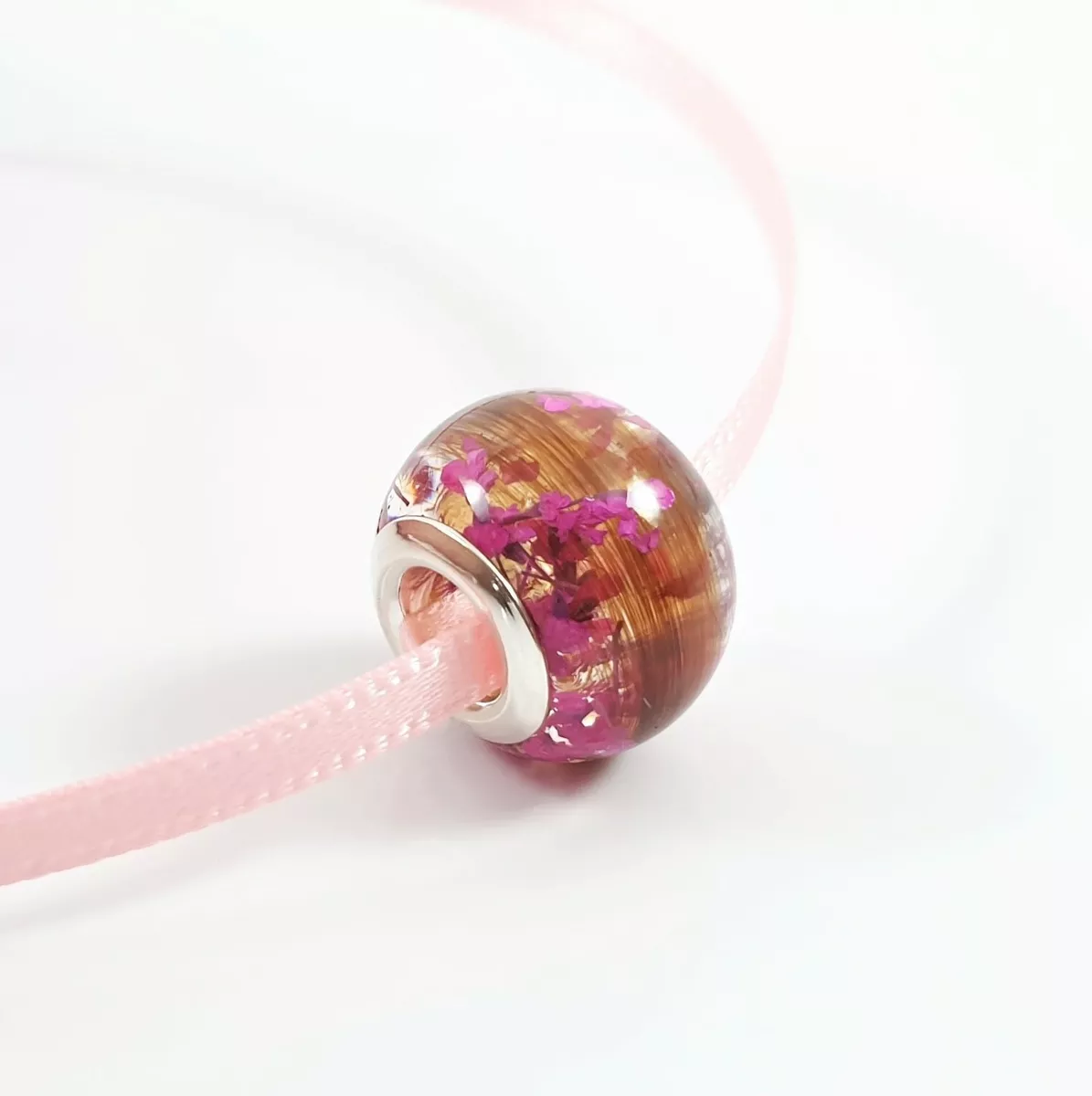 Lock of Hair Bead Charm Flower Keepsake Bracelet Locket Silver Pet Mum Dad Loss