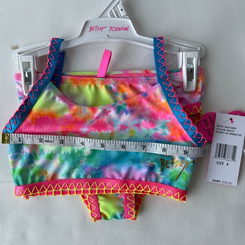 Betsey Johnson Swimsuit Girl size 4 Multicolor Pastel Bikini Tie Dye UPF +50 2Pc - Picture 5 of 9