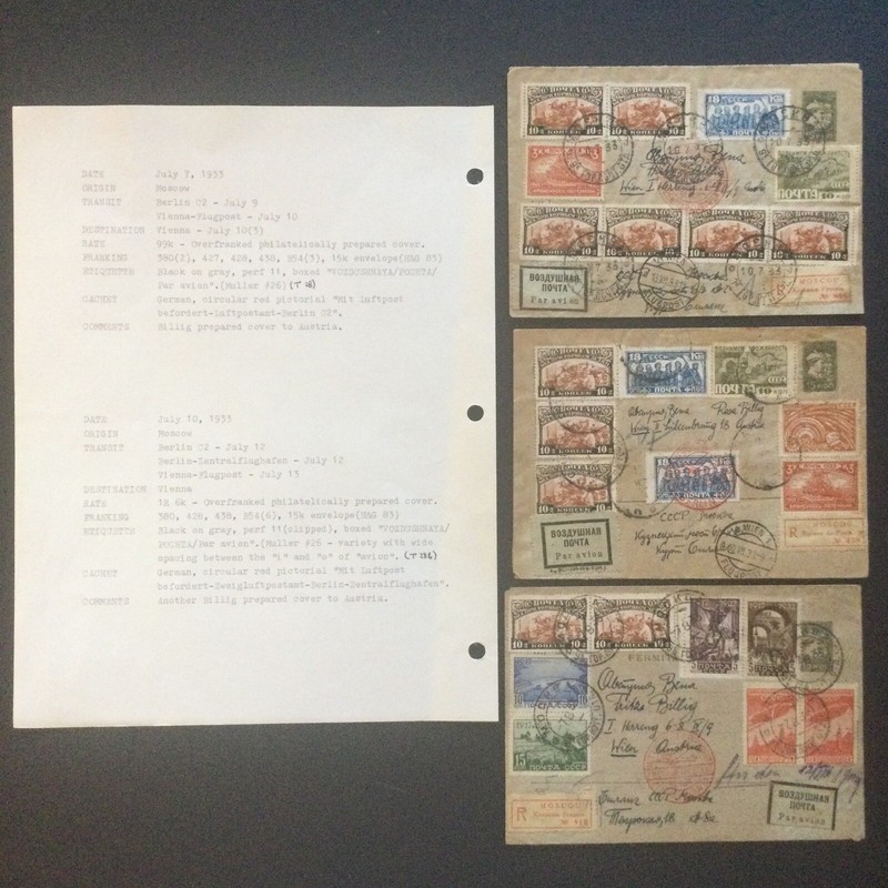 RARE 3 COVERS/STAMPS=RUSSIA=1933=MOSCOW/BERLIN/VIENA #03700