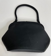 Vintage Black Satin Evening Bag, Purse, Handbag arm handle
