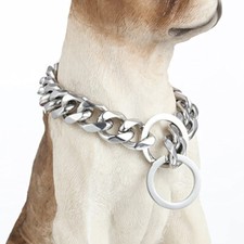 Heavy Duty Silver Cuban Curb Collar Chain Stainless Steel Dog's Choker Necklace