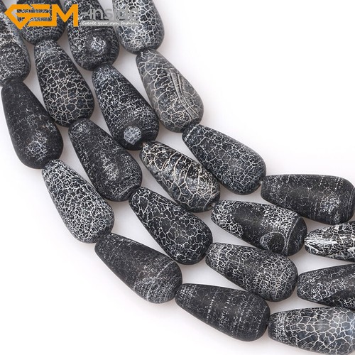 Cuentas de piedras preciosas esmeriladas mate natural de ágata negra de arroz para hacer joyas de 15" - Imagen 2 de 34
