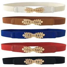 Women Stretchy Elastic Skinny Waist  Belt Ladies Dress Waistband Metal Buckles