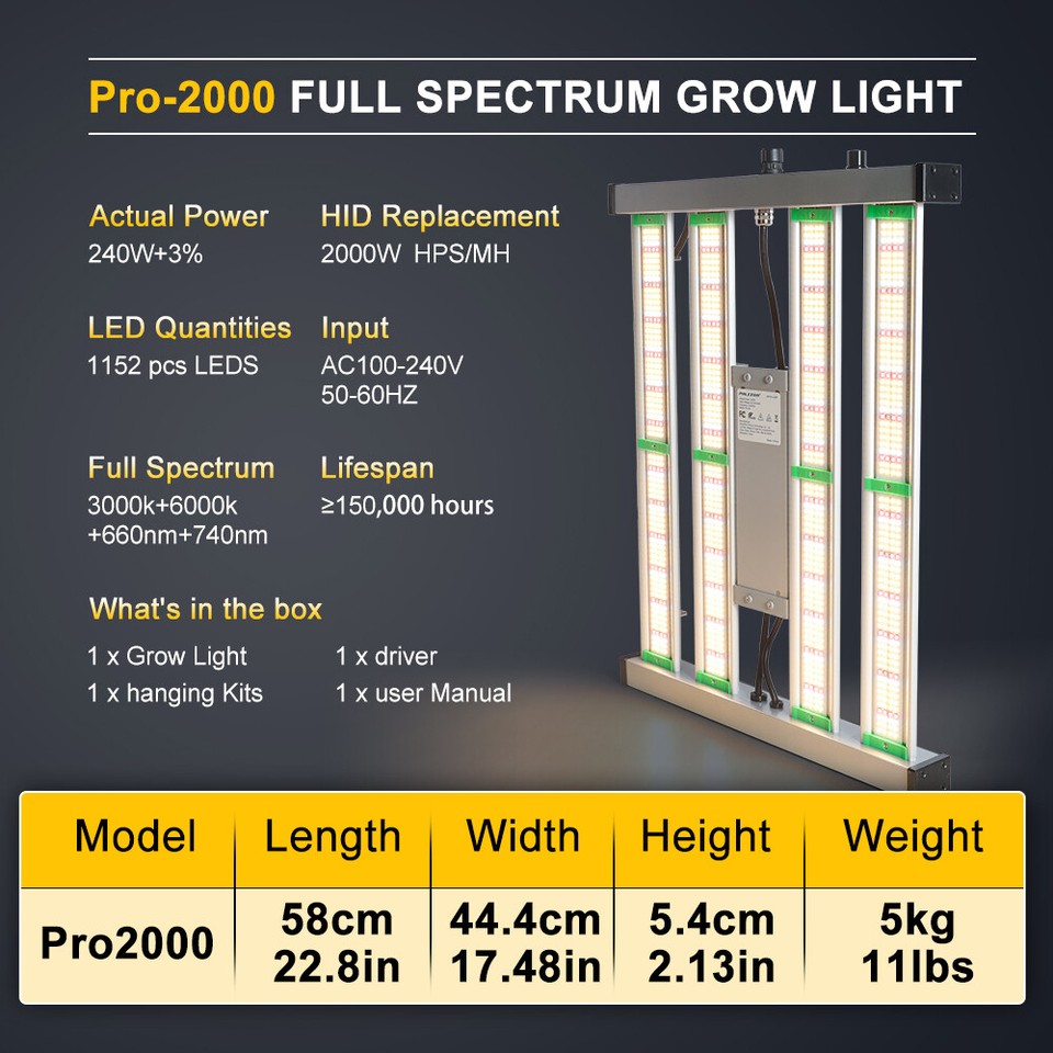 2000W LED Grow Light Full Spectrum 4x4ft Coverage Dimmable Indoor ...