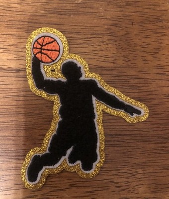 Silhouette of Basketball Player Fuzzy Patch With Gold Trim