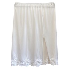 Sears med White Nylon Half Slip Skirt A-Line Touch of Lace Lingerie slit 27"